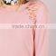 MGOO Women Longline Sweatshirt With Holes Distressed Curved Hem Tunic Dress Pink Long Sleeve