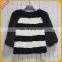 Brief style women fur jacket stripped pattern real rabbit fur jacket with fox fur sleeves