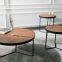 Modern living room round wood top metal leg tea table set