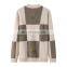 Factory Wholesale Custom Design Women's Winter Thick Pullover Knitted Crew Neck Cashmere Sweater Embroidery Plaid Casual