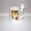 White printed tea mug with spoon ceramic for wholesale