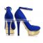 The latest sapphire blue outside platform ankle strap heels big size women shoes