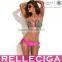 RELLECIGA Push up Bikini Series - Hot Pink 3D Green Blooming Flower Details on Top