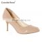 China wholesale market ladies shiny beige round closed toe ladies stiletto heel dress shoes