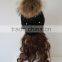 USA Style New Design Knitted Beanie Cap With Raccoon Fur Ball Multicolor Raccoon Fur Pompom Knit Hat