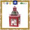 Red small metal candle lantern with snowman for christmas decoration