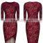 Women's Elegant Floral Lace 2/3 Sleeve Slim Evening Dress