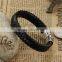 Factory Customized logo Genuine Mens Leather Bracelet Stainless Steel Bracelet