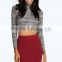Sexy Photos women short Mini Skirt High Neck Long Sleeve Cropped Top & Office Lady Bodycon Pencil Skirt office ladies suits