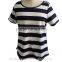 Round Collar Short Sleeve Strip Pattern Cotton Shirt