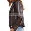 Wholesale Customized Ladies Apparel Black Long Sleeve Lapel Zipper PU Leather Jackets