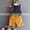 SS-978G Wholesale Clothes Turkey 2017 summer Girls Ruffles Tops+Yellow Pants Kids Loose clothing set