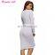 Grey Multi way Deep V Neck Knot Tie Long Sleeve Midi Dress