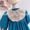 2020 autumn new style Korean style girl puff sleeve cotton skirt peacock blue dress