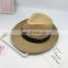 High Quality Low MOQ Outdoor Beach Vacation Black Ribbon Khaki Beige Straw Fedora Hat for Man