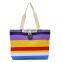 Ladies Colored Stripe Tote Storage Bag Cotton Canvas Shopping Handbag