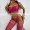 2022 New Design Rose Color Sequined Decorate Flower Lingerie Set With Lace Embroidery Cheapest Lingerie