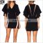 Woman stylish contrast panel bell sleeve latex mini dresses black SYA15097