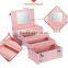 2016 Popular Pink Pvc Small Beauty Eyelash Foldable Rolling Cosmetic Makeup Display Case With Mirror For Girl