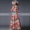 Fashion 2016 Woman Chiffon Long Dress Rose Printing Female Elegant Long Sleeve Casual Beach Dress