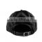 2016 Hot sales black leather front with black colour panels flat brim screen printing men fashion blank leather strap back hat