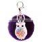 In Stock 8CM Rabbit Fluffy Ball Keychain Owl Rhinestone Cute Fur Ball KeyChain For Car Key Ring Car Ornaments Bag Pendant