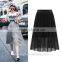 Women Fashion Lady Long Skirt Pleated Stylish Girl Skirt With Pearl Decoration