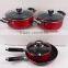 7Pcs Red Non-Stick Inner High Quality Aluminum Cookware Set With Glass Lids