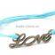 2PCs Bronze Letters Love Faux Suede Leather Cord Charm Bracelets
