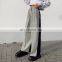 New Arrival Fashion Women Casual Ankle Length Vintage Gray Plaid Pants Loose Wide Leg Trousers