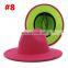 over 40styles Polyester Cotton Black Red Wide Brim Fedora Hat for Festival Fake Wool Felt Fedora Hat For Men 2 tone hat