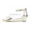 women handmade fancy shinning upper design high heel rhinestone back zip wedges sandals shoes ladies footwear(LAJWG0029)