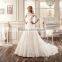 VDN44 Elegant Sheer Back Wedding Bridal Party Gown 2016 Floor Length Long Soft A Line Appliqued Wedding Dresses with Sleeves