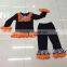 2015 Best Selling Halloween Girl Outfit Long Sleeve Ruffle Shirt & Ruffle Pants Black and Orange Set Halloween Clothes Sets