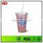 16 ounce Transparent Plastic double wall straw cup with crazy straw