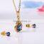 No.1 sale superior quality blue crystal gold plated fancy earrings and necklace