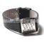 Genuine leather bracelet for men fashion finger print stainless steel bracelet