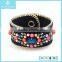 Fashionable Design Healthy Black Goatskin Leather With Pearl Red Crystal Bracelet