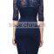 Women's Vintage Polo Neck Floral Lace Half Sleeve Casual Slim Dress