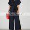 Wholesale Women Apparel Front-Plunge Navy Wrap-effect Silk Jumpsuit(DQE0144J)