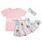 Hot sale baby summer clothing set latest boutique children outfit set with headband for wholesale