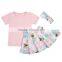 Latest design children wear summer outfit kids fashion skirt with cotton top pettiset for wholesale