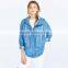zip up women denim jacket oversized with hoodies and curved hem