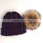 Myfur Natural Raccoon Fur Bobble Winter Animal Fur Pom Pom Knit Beanie Hat