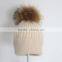 Myfur Wholesale Classic Beige Angola Rabbit Custom Knitted Pom Beanie Hat With Fur Pom
