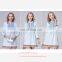 Spring Autumn Crimple Ladies Denim Dress With Waist Draw String