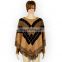 Rhombus tassels a batwing-sleeved blouse crew neck sweater Loose autumn winter coat