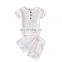 New 2Pcs Clothes Set Boys Summer Clothing Baby Boys Girls Cotton Solid Button T-shirts Tops+Striped Shorts Outfits