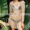Boho Handmade Multicolored Knitted Dress Sexy Hollow Out See Through Mini Beach Dress Swimwear Women Tunic Beach Cover Up
