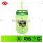 BPA Free Transparent Single Wall 18 oz Plastic Jar With Straw